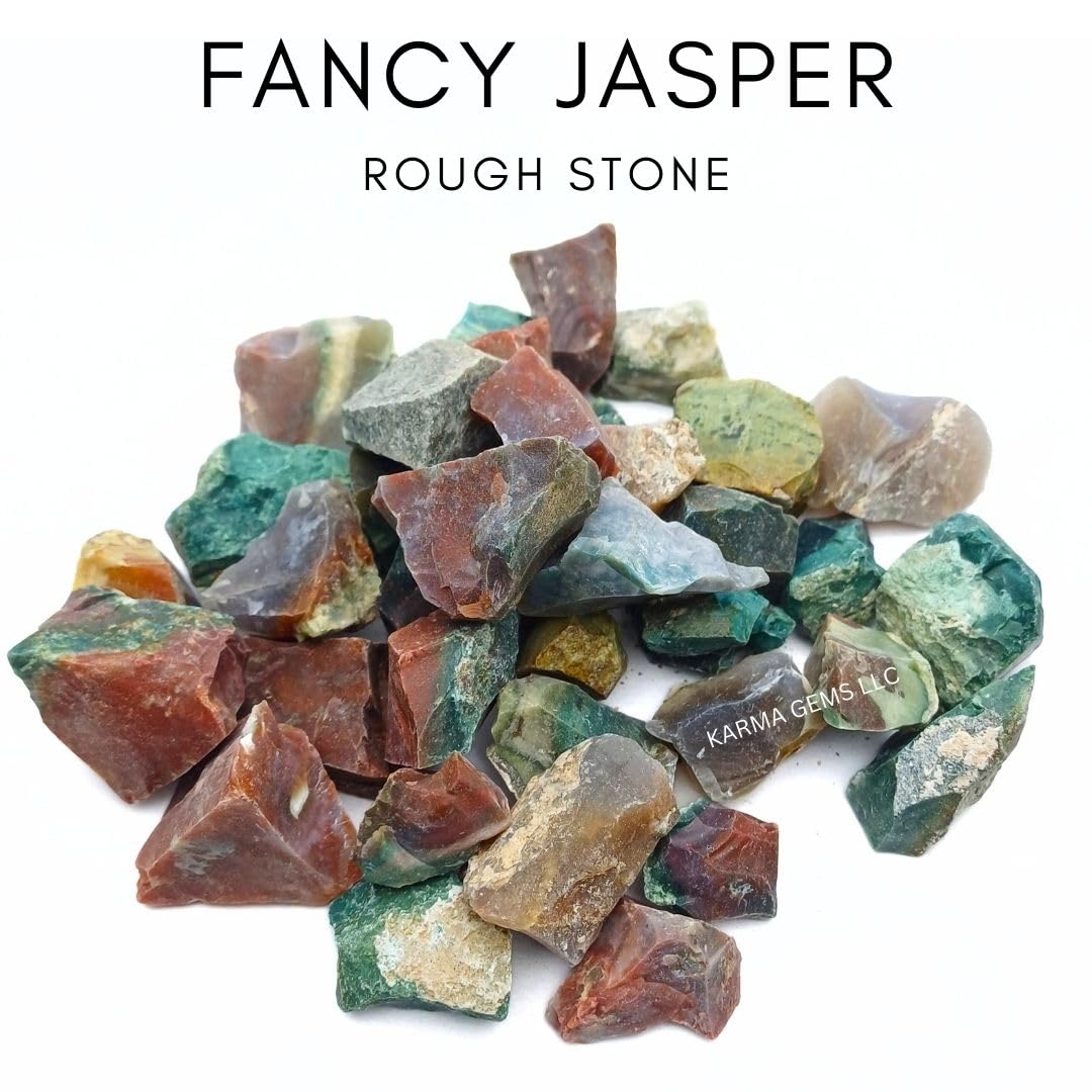 Karma Gems 5 Pcs Fancy Jasper Rough Crystals - Raw Agate Tumbling Rocks and Unique for Collections - Cool Chakra Healing Gemstones - Meditation and Reiki Stones - Natural Energy Balancing Crystals