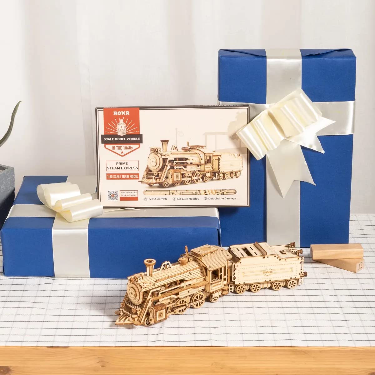 ROKR Model Car Kits Wooden 3D Puzzles Model Building Kits for Adults to Build-Educational Brain Teaser Assembly Model, Desk Decor/DIY Hobbies/Gifts (Prime Steam Express/12.1 * 2.7 * 3.3)