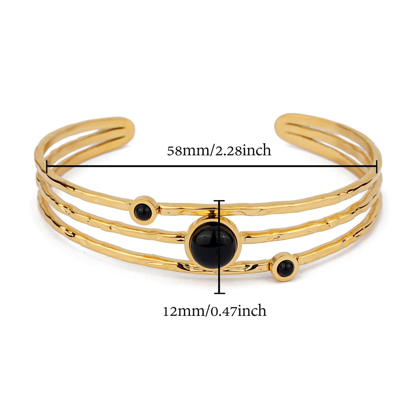 TaYolnFaSo Black Agate Bracelets for Women 18k Gold Plated Adjustable Open Wide Cuff Bracelet Wrap Bangle Agate Jewelry Valentine's Day Gifts for Wife Girlfriend Mother