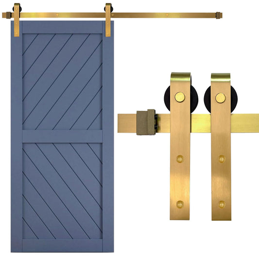 Rio Salto Gold Barn Door Hardware Kit Length up to 6FT Sliding Door Hardware 72in Track Modern Barn Interior Gold Barn Luxury Brushed Brass Panel Hardware for 1 Door - 6ft - NO Door