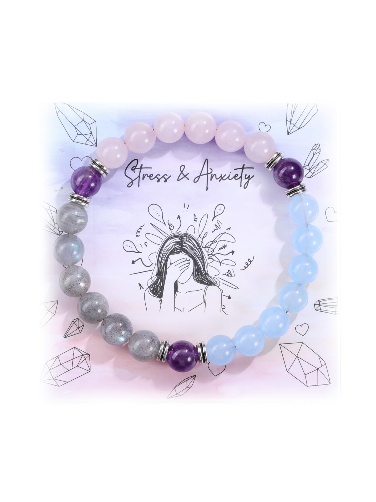 Top Plaza Healing Chakra Anxiety Bracelets for Women Natural 8mm Crystal Gemstone Beaded Protection Bracelet Good Luck Energy Jewelry Gifts for Mom - Style 2