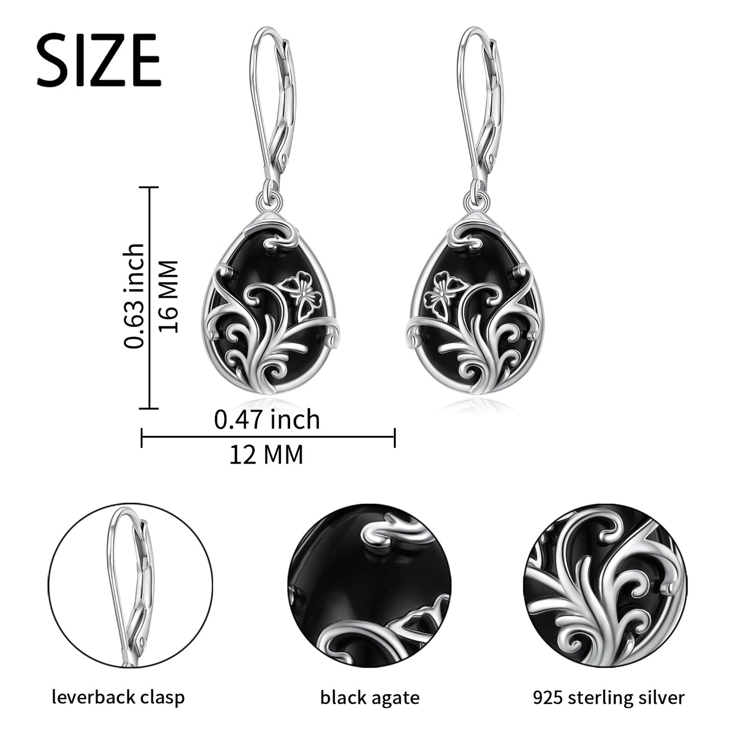 SHAOAN 925 Sterling Silver Butterfly Filigree Dangle Drop Earrings for Women Black Agate Teardrop Earring Jewelry Gift for Anniversary Christmas Birthday Mother’s Day