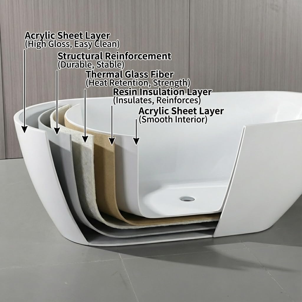 67"Freestanding Bathtub, Acrylic Deep Soaking Tub, Non-Slip Acrylic Tub with Chrome Overflow and Drain, CUPC Certified, Ergonomic Modern Bath for Bathrooms, Easy-Install