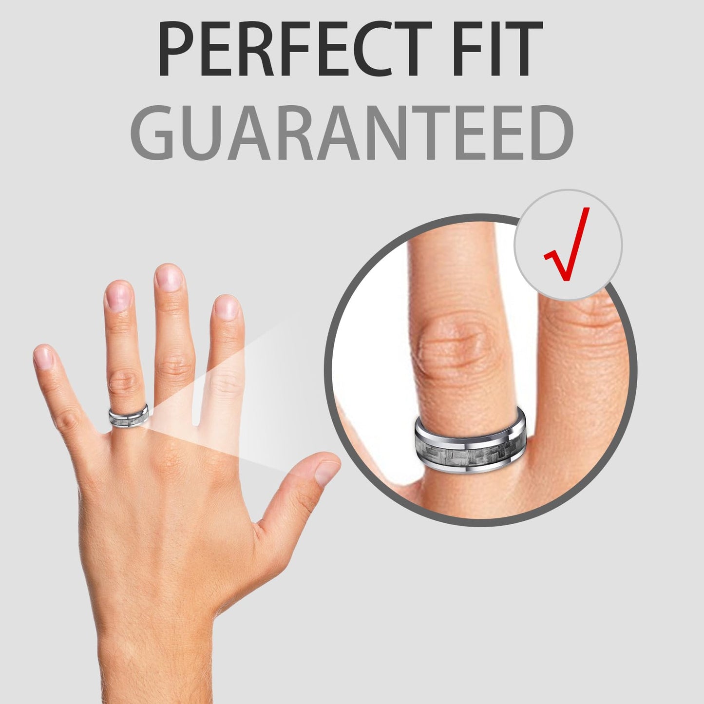 HJIMMNHONG New Carbon Fiber Fashion Rings Double Beveled Edge Delicate Polished Simple Stainless Steel Mens and Women Rings,8mm,Grey,Size10