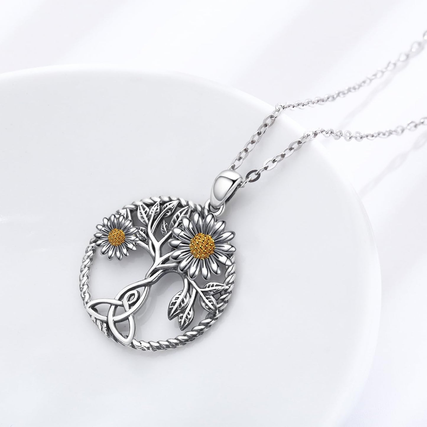 CHENGHONG Daisy Necklace 925 Sterling Silver Tree of Life Daisy Necklace Flower Pendant Jewelry Gifts for Women Mom