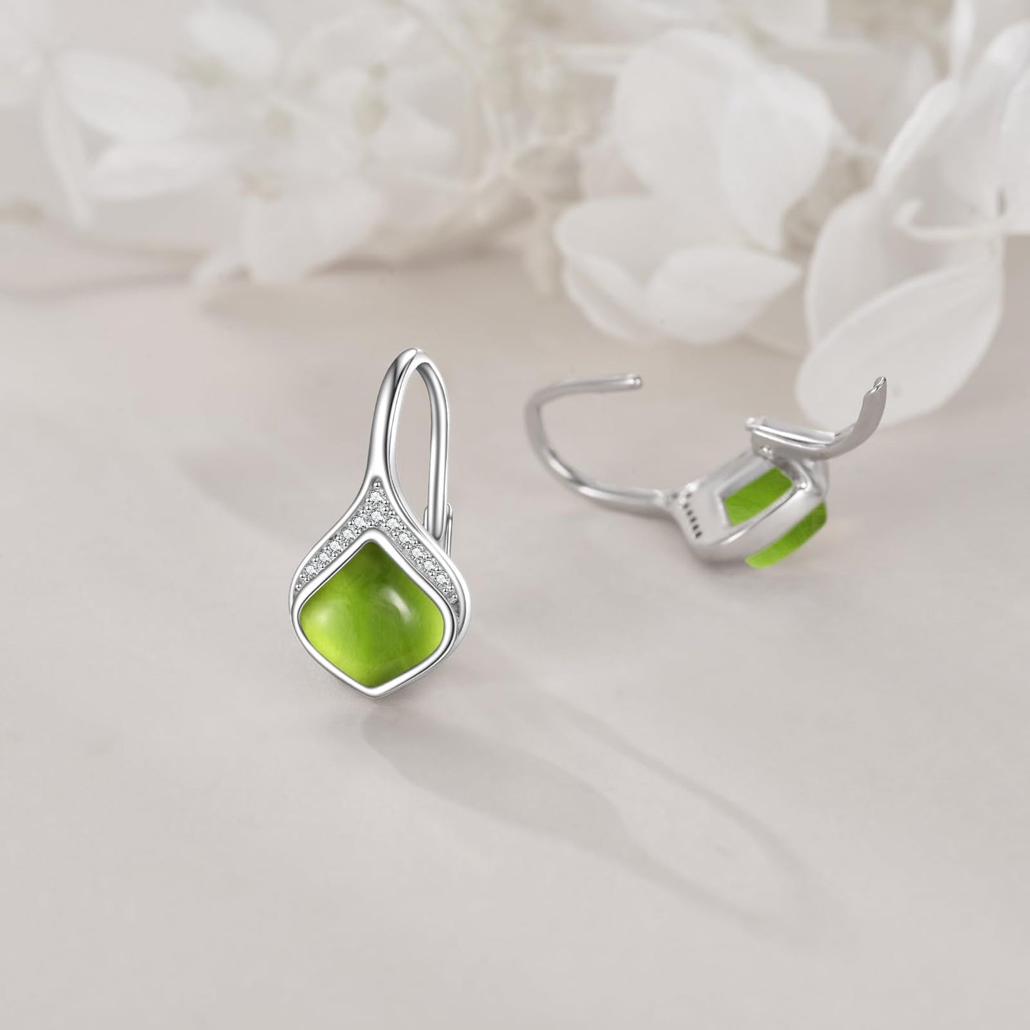Peridot Drop Earrings Sterling Silver Green Leverback Earrings Natural Stone Peridot Dangle Earrings Jewelry Christmas Gifts for Women