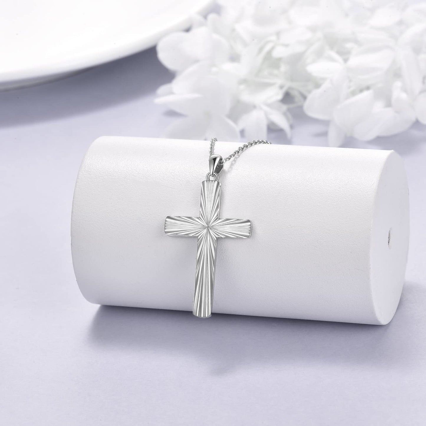 ONEFINITY Religious Cross Pendant Necklace Sterling Silver Origami Cross Pendant Gifts for Women Men Jewelry (Diamond-cut)