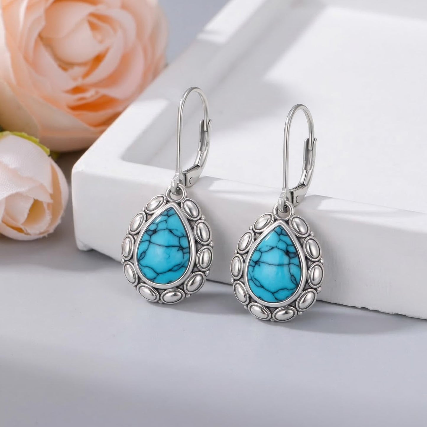 YYmqmq Western Earrings for Women 925 Sterling Sliver Turquoise Dangle Drop Earrings Leverback Country Turquoise Jewelry Western Jewelry Cowgirl Gifts for Women Girlfriend