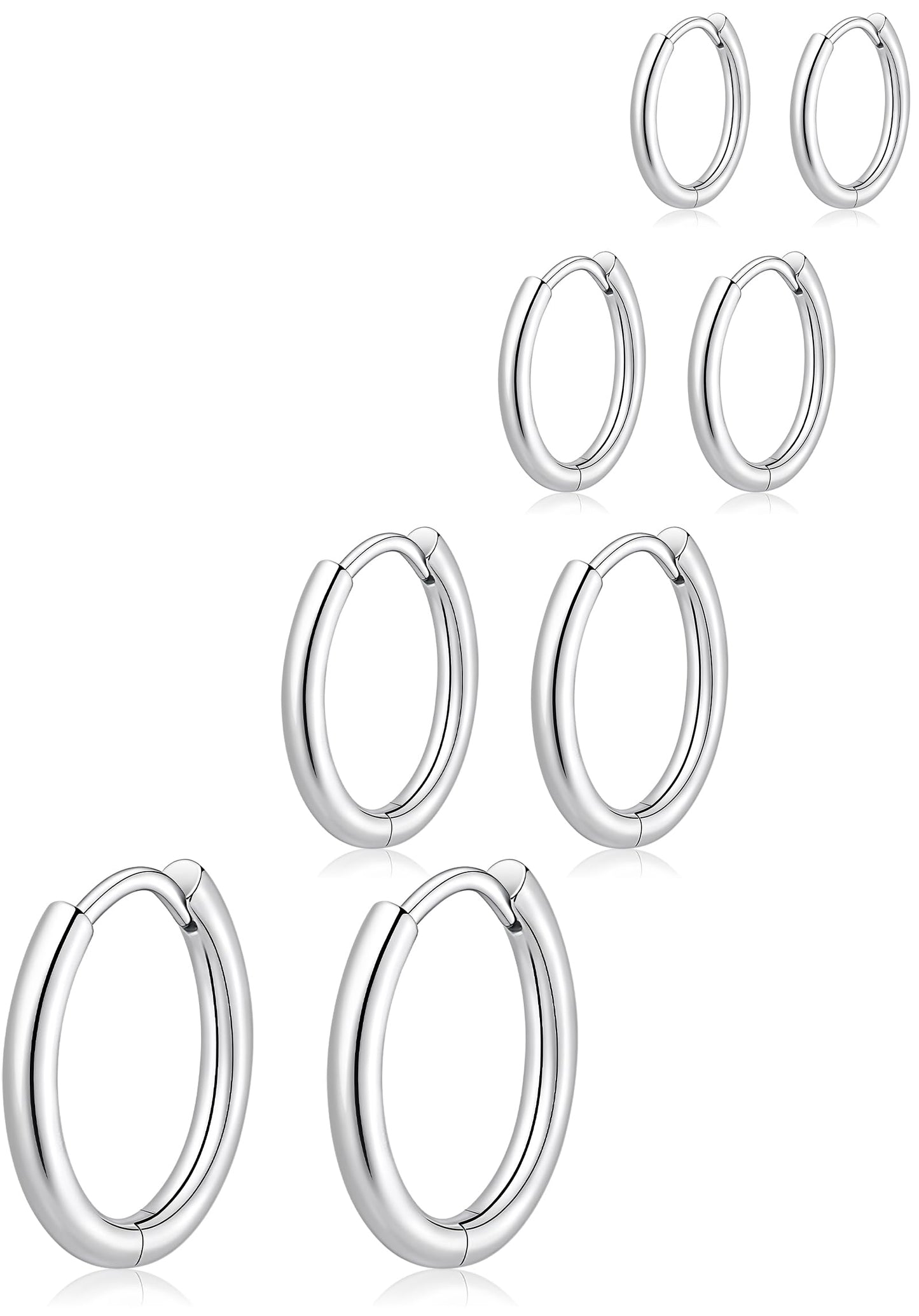Gokeey Silver Hoop Earrings for Women, Sterling Silver Small Hoop Earrings for Multiple Piercings, Hypoallergenic Huggie Earrings Cartilage Pirecing Jewelry 4 Pair