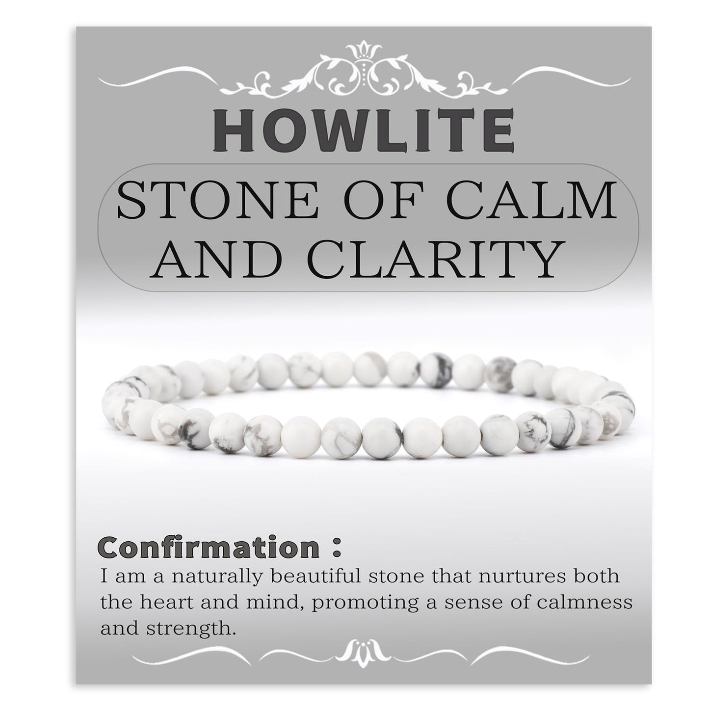 Bymitel 4mm Howlite - Handmade Reiki Gemstone Stretch Bracelet, Natural Beauty & Spiritual Essence, Crystal Healing for Unisex Adults