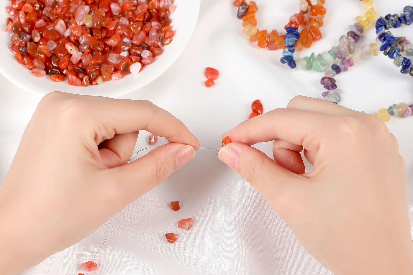 LAIDANLA Red Agate 400pcs Natural Chip Stone Beads 5-8mm Healing Crystal Irregular Gemstones Drilled DIY Loose Rocks Bead Crystal for Bracelet Earrings Necklace Jewelry Making Crafting
