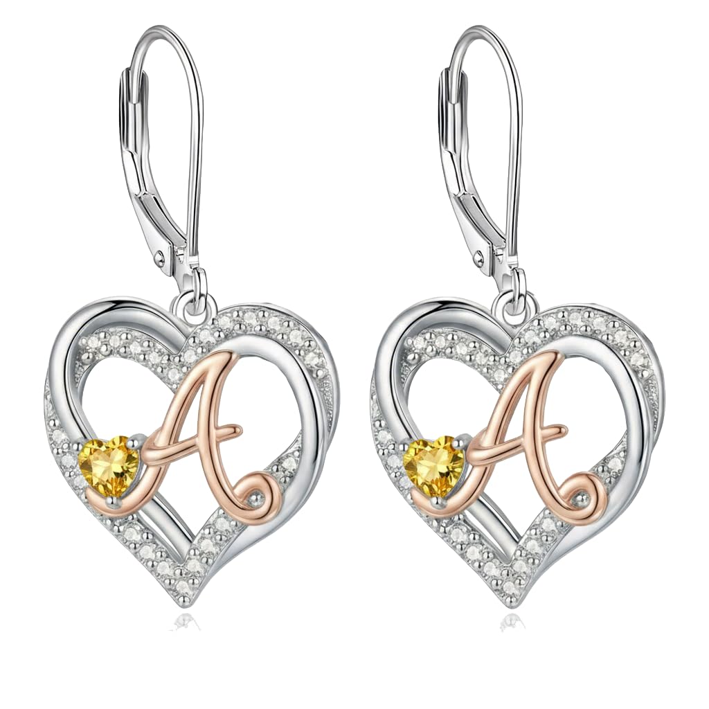 ZPMMPZ Initial Birthstone Earrings Intial Letter Dangle Drop Earrings Birthstone Jewelry Gifts for Women A & December