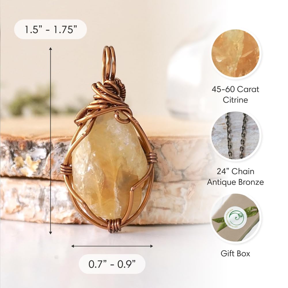 Designs by Nature Gems Natural Citrine Necklace for Women - November Birthstone Necklace for Women - Designer Pendant Necklace - 45-60 Carat Citrine, Antique Bronze Chain