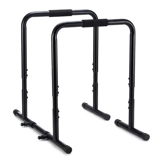 OLIXIS Dip Bar, Adjustable Heavy Duty Dip Bar Station with Soft High-Density Foam Handles, Stabilizer Parallel Parallette Bar Fitness Equipment for Home, Gym, Patio, Office(Black)