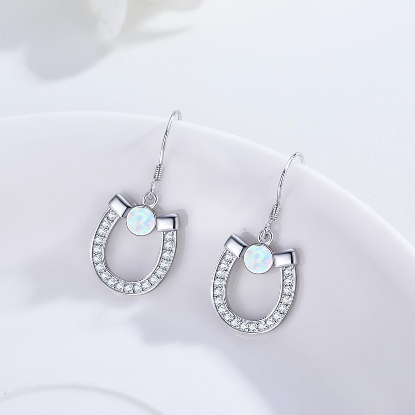 KoyeKei Horseshoe Earrings for Women 925 Sterling Silver Horse Shoe Dangling Earrings Opal Jewelry Western Country Gifts for Horse Lovers