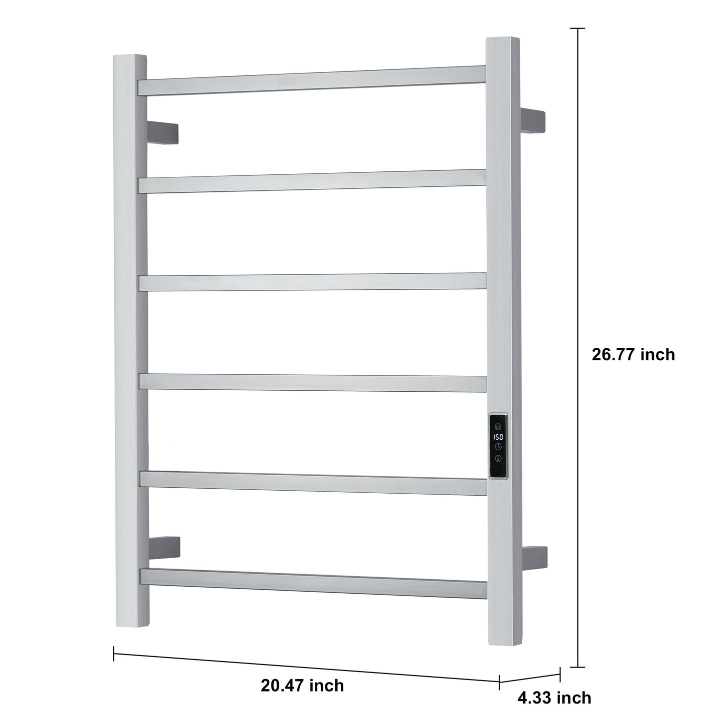 BLARALA Heated Towel Racks for Bathroom, Wall Mounted Electric Towel Warmer Racks with Timer & Temperature Control, Stainless Steel Towel Heater for Bathroom (Square-Brushed 6 Bars)