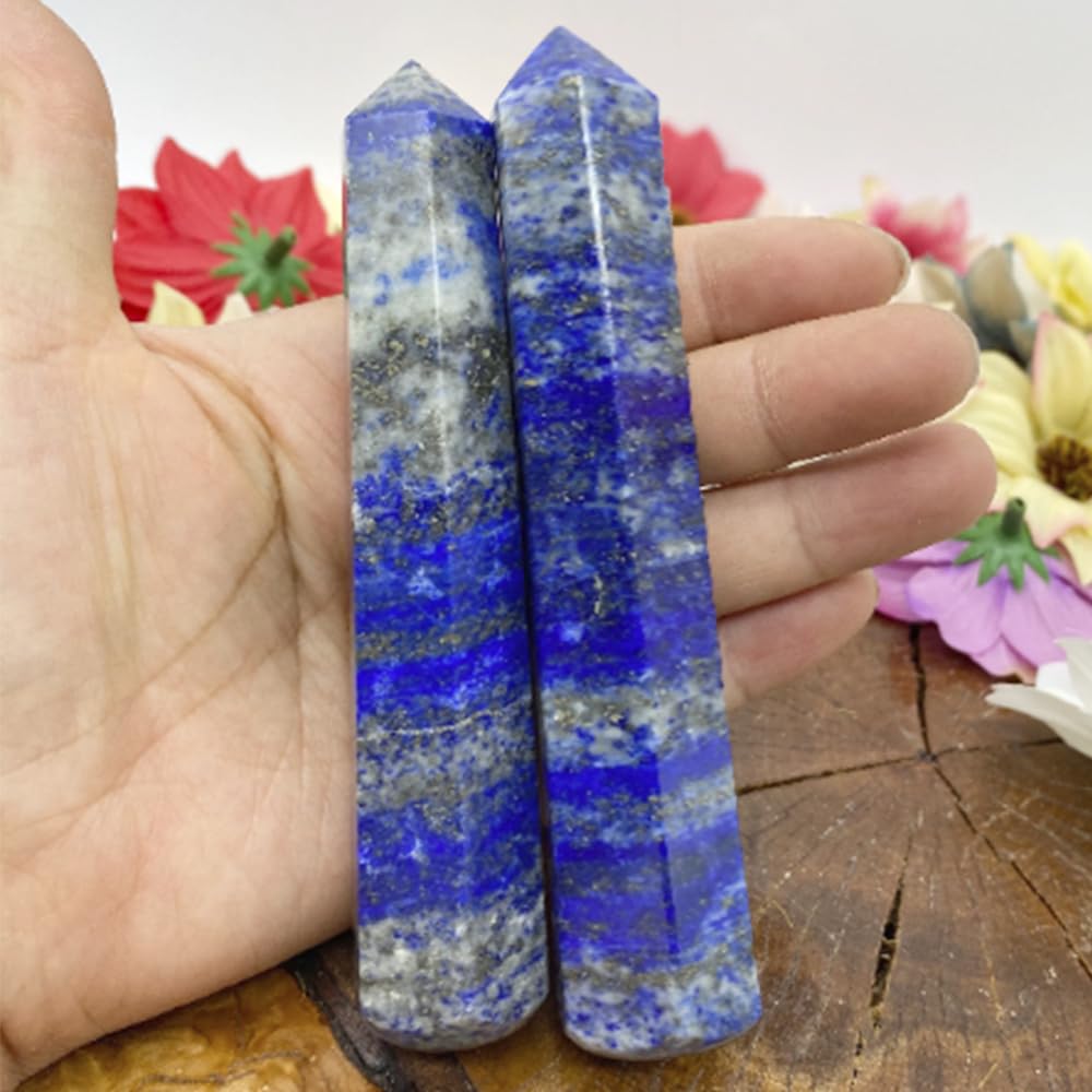 Natural Stone and Crystals Point Wand Reiki Healing Stone Rose Quartz Amethyst Home Decor Mineral Stones Crafts (5.9inch Wand Lapis Lazuli)