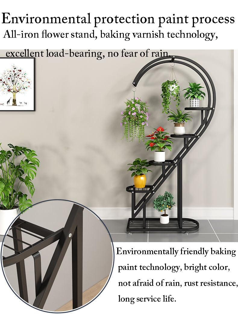 Eiwitany Floor-Standing Wrought Iron Flower Stand Installation Simple Load-Bearing Strong Home Living Room Balcony Heart-Shaped Shelf (Blue)