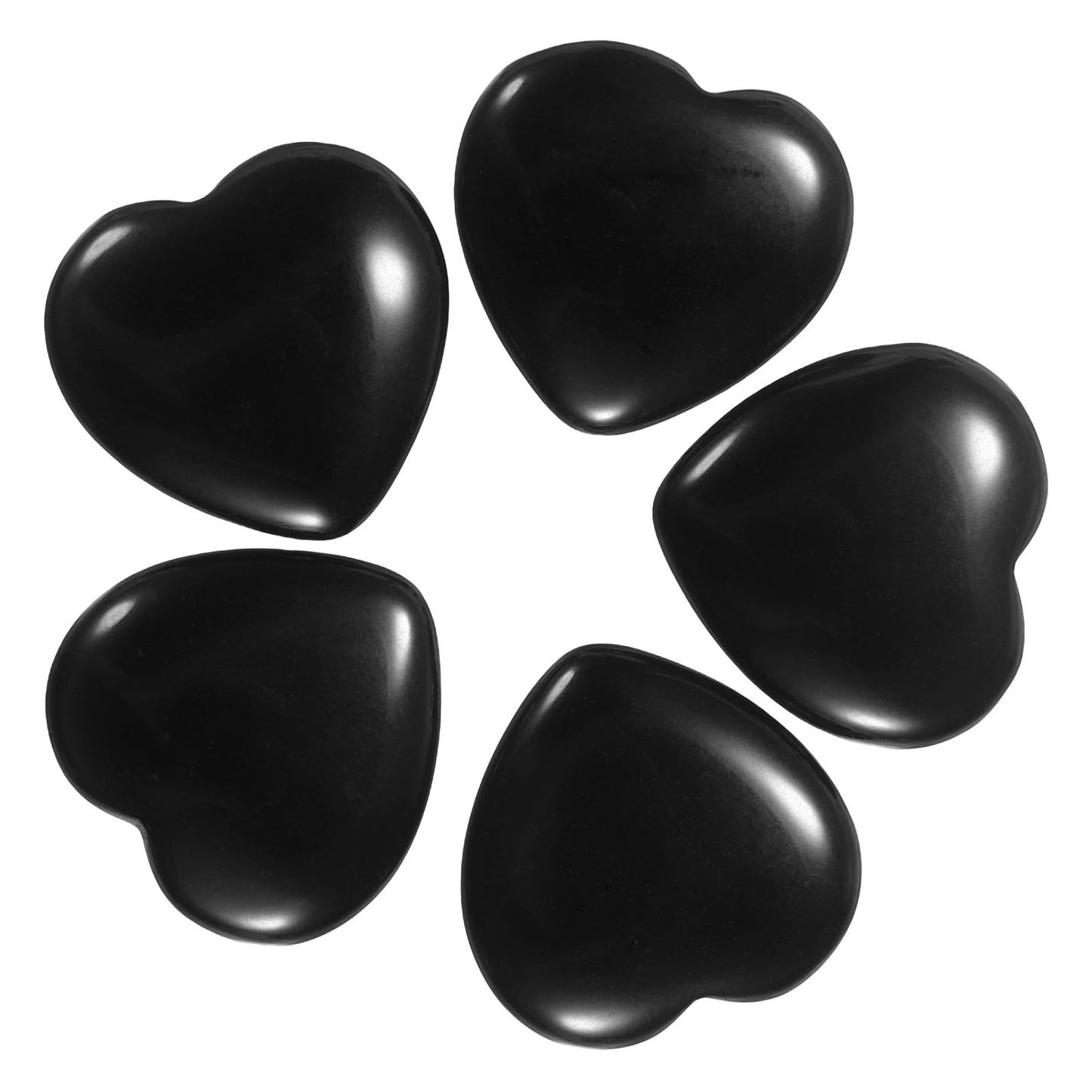 uxcell 5 Pcs Black Obsidian Crystal Stones Heart Shaped, 2 cm Tumbled Stones and Crystals, Polished Gemstone Rocks for Women Gifts Meditation Crafting Home Decor