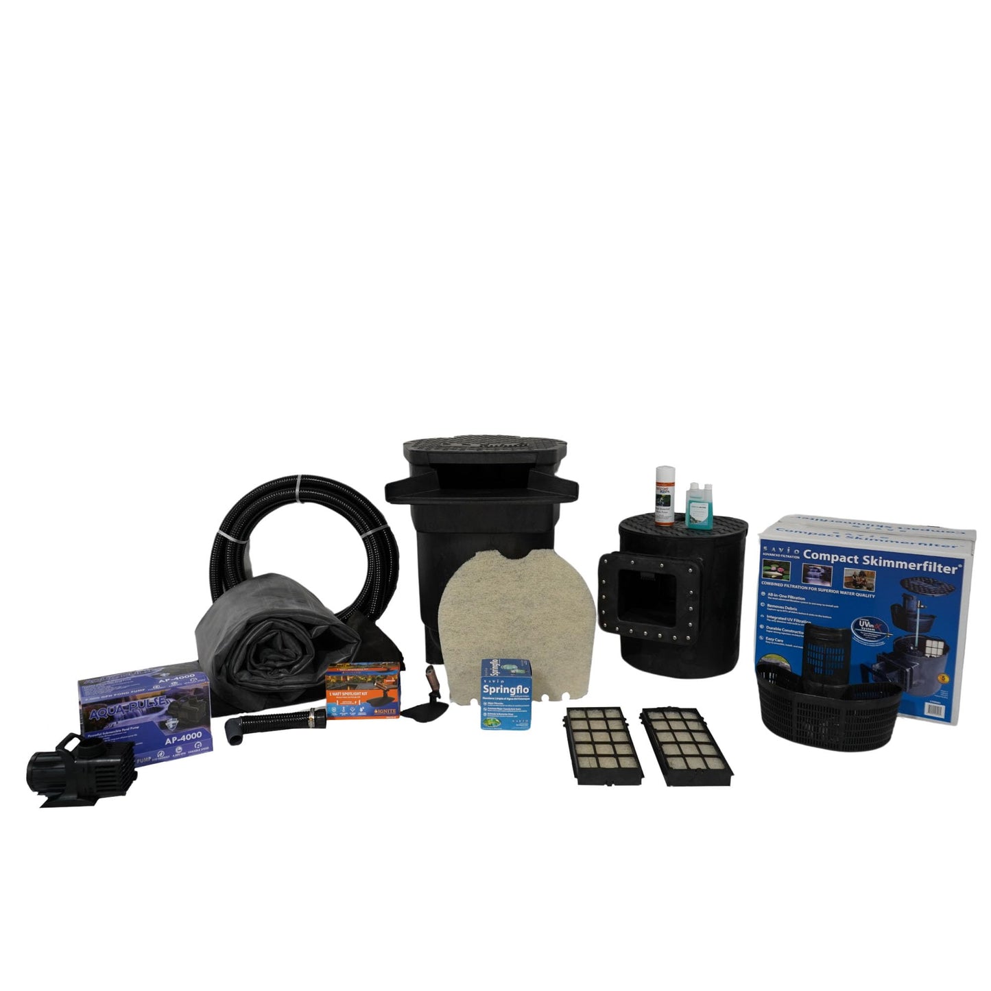HALF OFF PONDS Savio Signature 4,000 GPH Submersible Pump Pond Kit 20' x 25' EPDM Rubber Pond Liner, Waterfall Filter, Skimmer, Lighting & Plumbing Koi Pond Kit, Backyard Water Garden