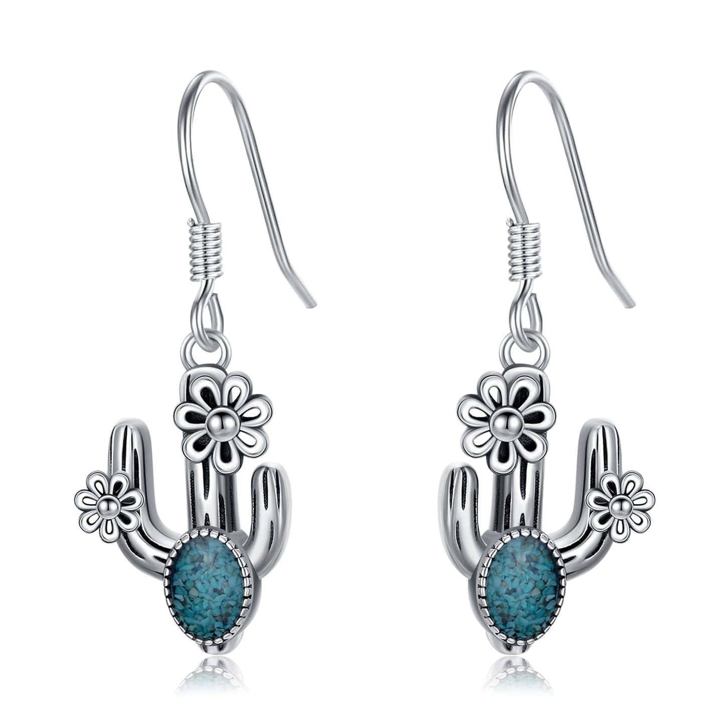 KoyeKei Cactus Earrings for Women 925 Sterling Silver Turquoise Cactus Dangle Drop Earrings Western Country Jewelry Gifts for Plant Lovers