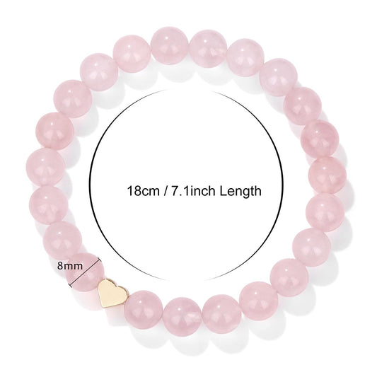GolbalJew Healing Bracelet For Women Anxiety Rose Quartz Beaded Bracelets Jewelry Healing Stone Heart Charm Bracelet Stress Relief Yoga Beads Chakra Bracelets Gifts For Women