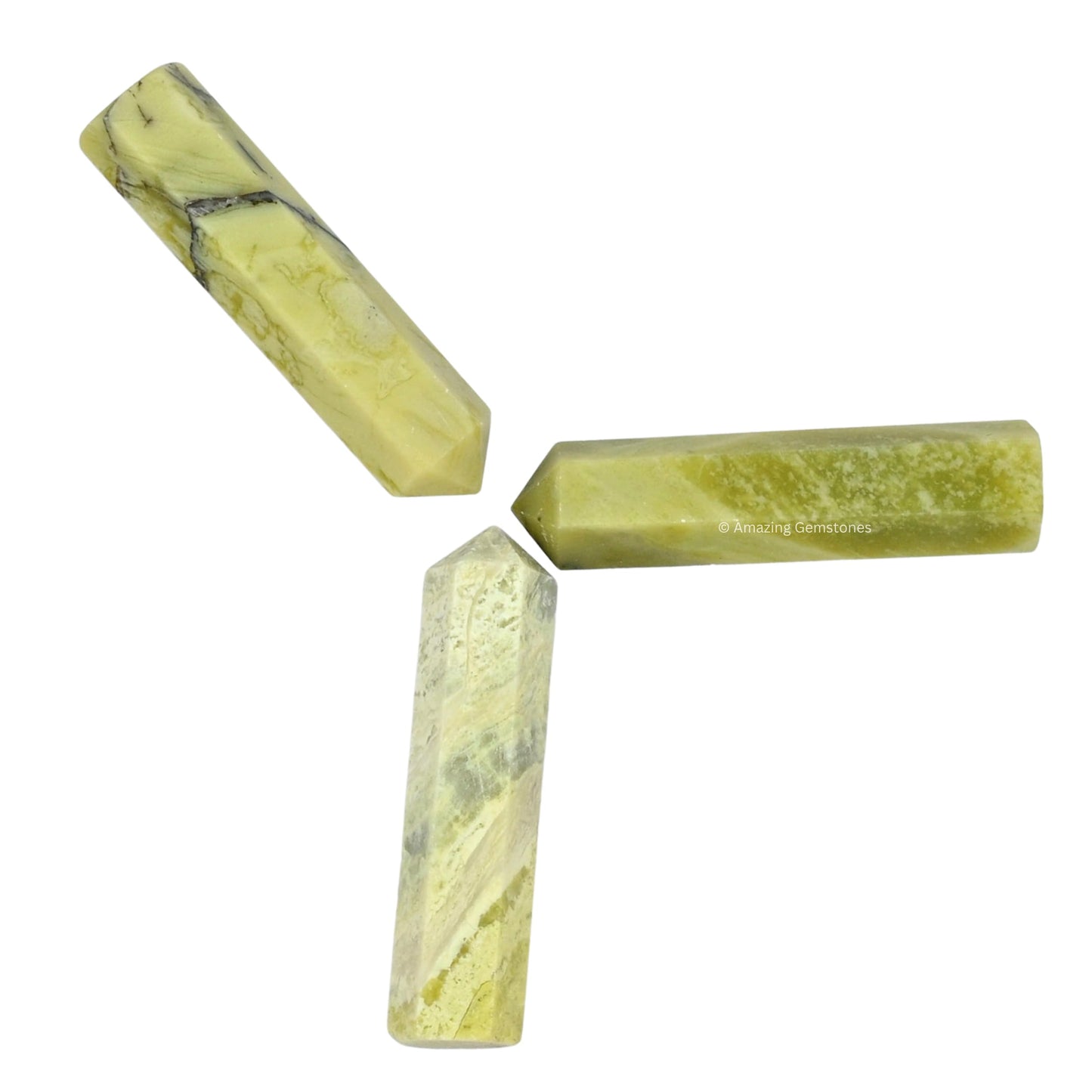 Amazing Gemstone Serpentine Crystal Points Bulk Healing Crystals - Pack of 3 Single Terminated Healing Wand Point Bulk Crystals for Crafts, Crystal Grid, DIY Work - Premium Crystals - Beginners Gifts