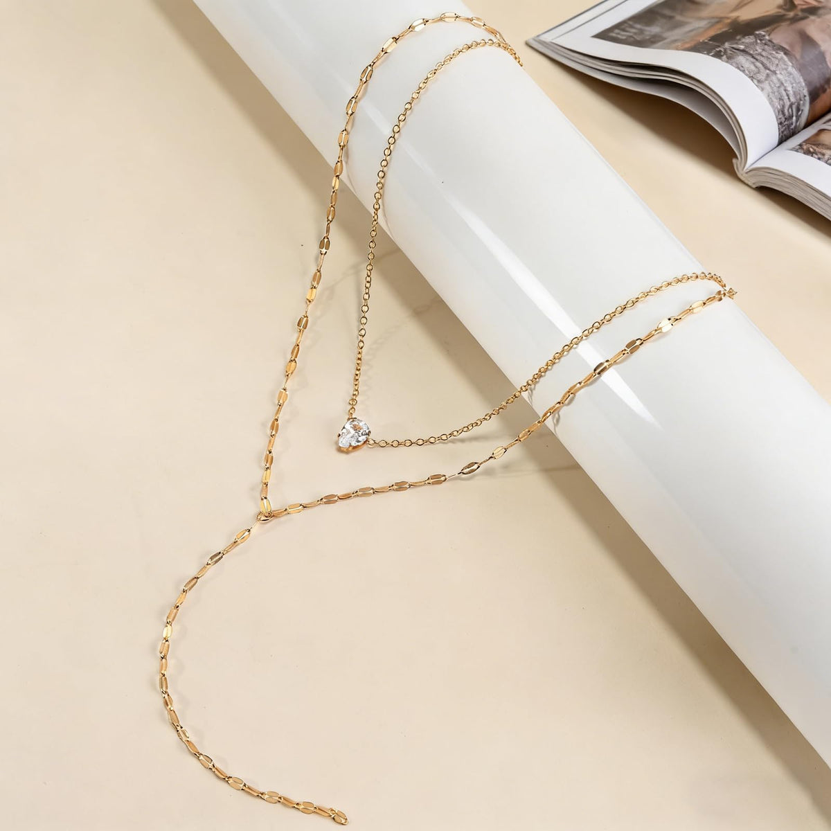 ENGCKSHI Necklace for Women, Dainty Long 14K Gold Y-Shaped Necklace Jewelry Trendy Beaded Layered Chain Drop Necklaces Jewelry Women Gifts