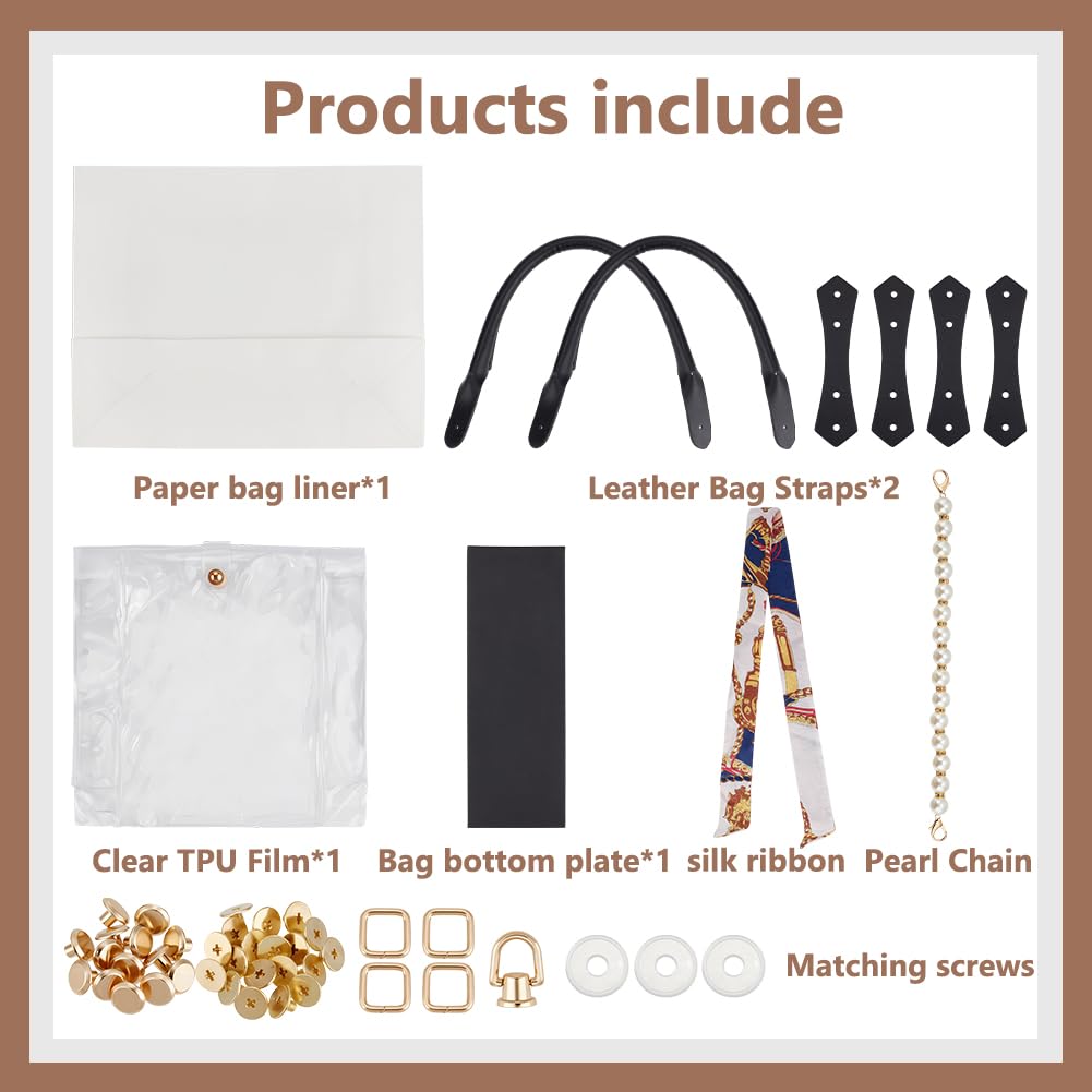 WEBEEDY DIY Tote Bag Making Kit for Adults Beginners DIY Handbag Purse Making Supplies with Handbag Bottom, Handle, Ribbon and More, Handmade Gift for Women Travel Summer Beach Party Birthday,White