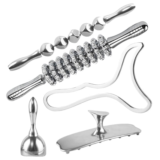 ONUEMP 5-in-1 Stainless Steel Therapy Massage Tools, Gua Sha Scraping Fascia Massage, Maderoterapia Kit Colombiana for Lymphatic Drainage, Cellulite Remover, Ice Body Sculpting