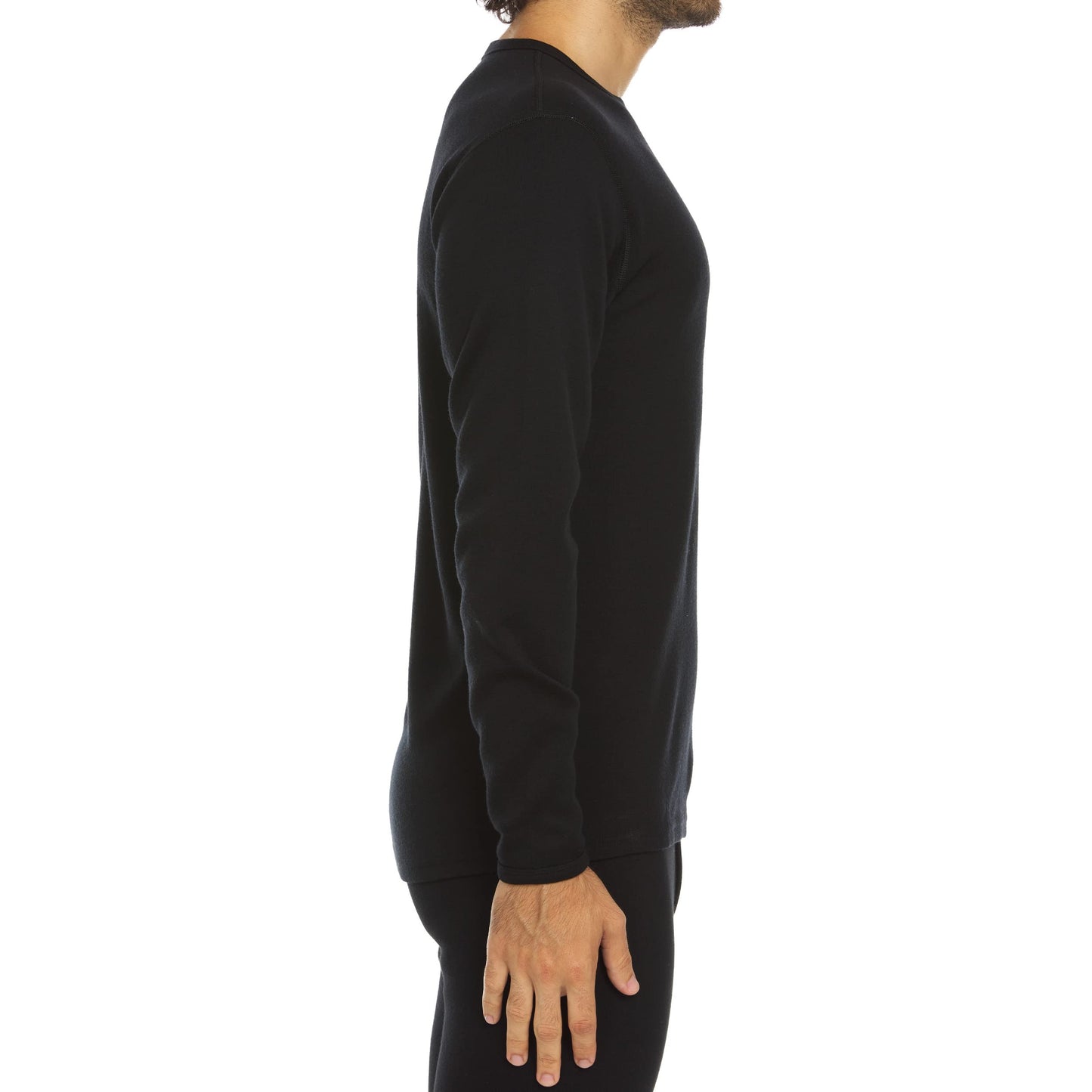 100% Merino Wool Expedition Weight Mens Crew Shirt - Heavy Weight Base Layer Top - Extreme Cold Weather Gear - Black - Medium