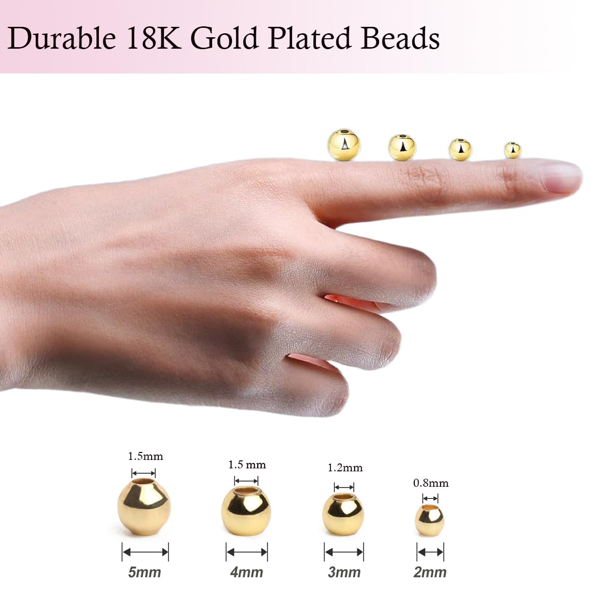 BLOSSIONA 300pcs 5mm 18K Gold Filled Beads Round Gold plated beads for Jewelry Making Brass Smooth Gold Spacer Beads for Jewelry DIY Crafts Long-lasting Seamless Loose Beads for Necklace Bracelet