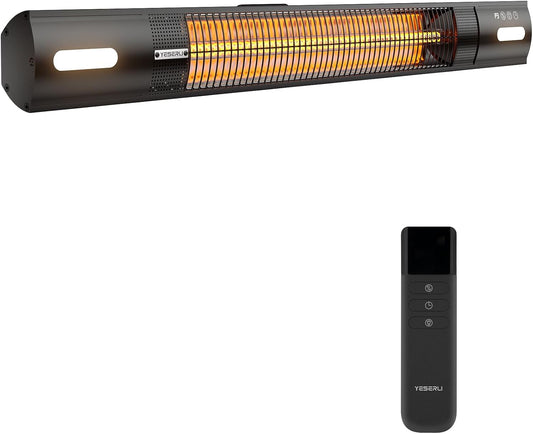 YESERLI Wall Mounted Patio Heater with LED Light, 1500W Electric Outdoor Heater, Fast Carbon Infrared Heating with Remote & Timer, IP65 Waterproof for Backyard, Gazebo and Outside Evening