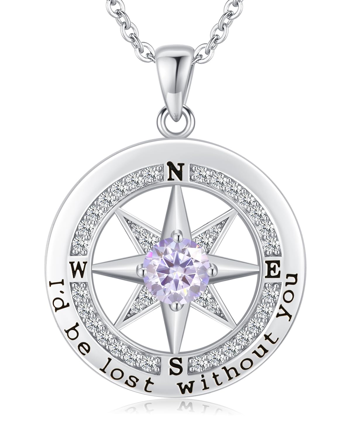 S925 Sterling Silver Necklace for Wife, Women Anniversary Year Gifts Compass Jewelry, Birthday Gift Ideas for Her Girlfriend Woman Necklaces, 18K White Gold June