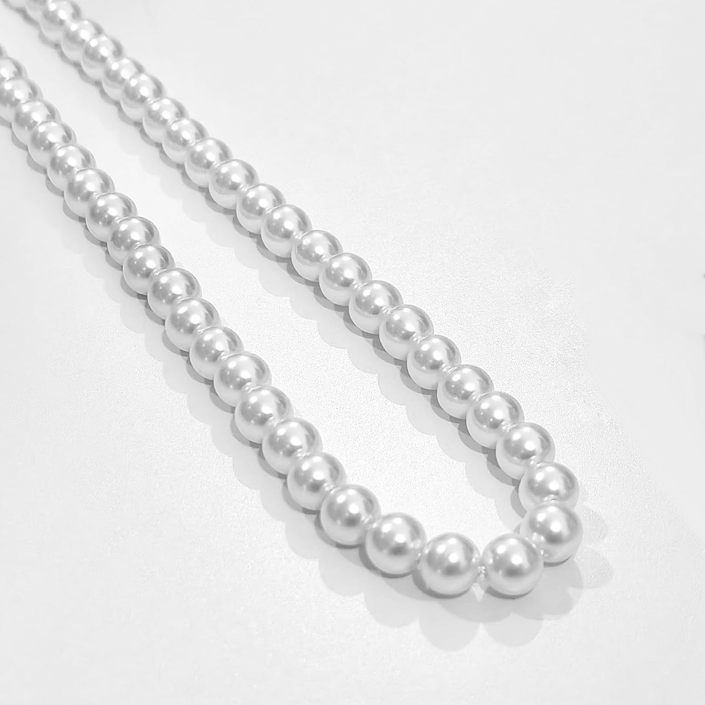 Zeffy Pearl Necklace for Men, 6mm White Beaded Necklace Faux Pearl Choker Necklace Trendy Jewelry Gifts for Men Women