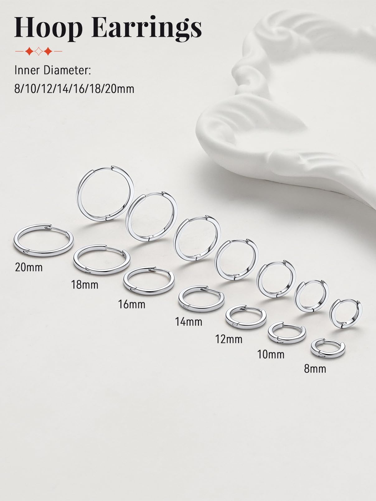 FaithHeart Hoop Earrings for Women, Silver Hypoallergenic Huggie Hoop Earrings, Small Cartilage Earrings for Women 16mm, Send Gift Box