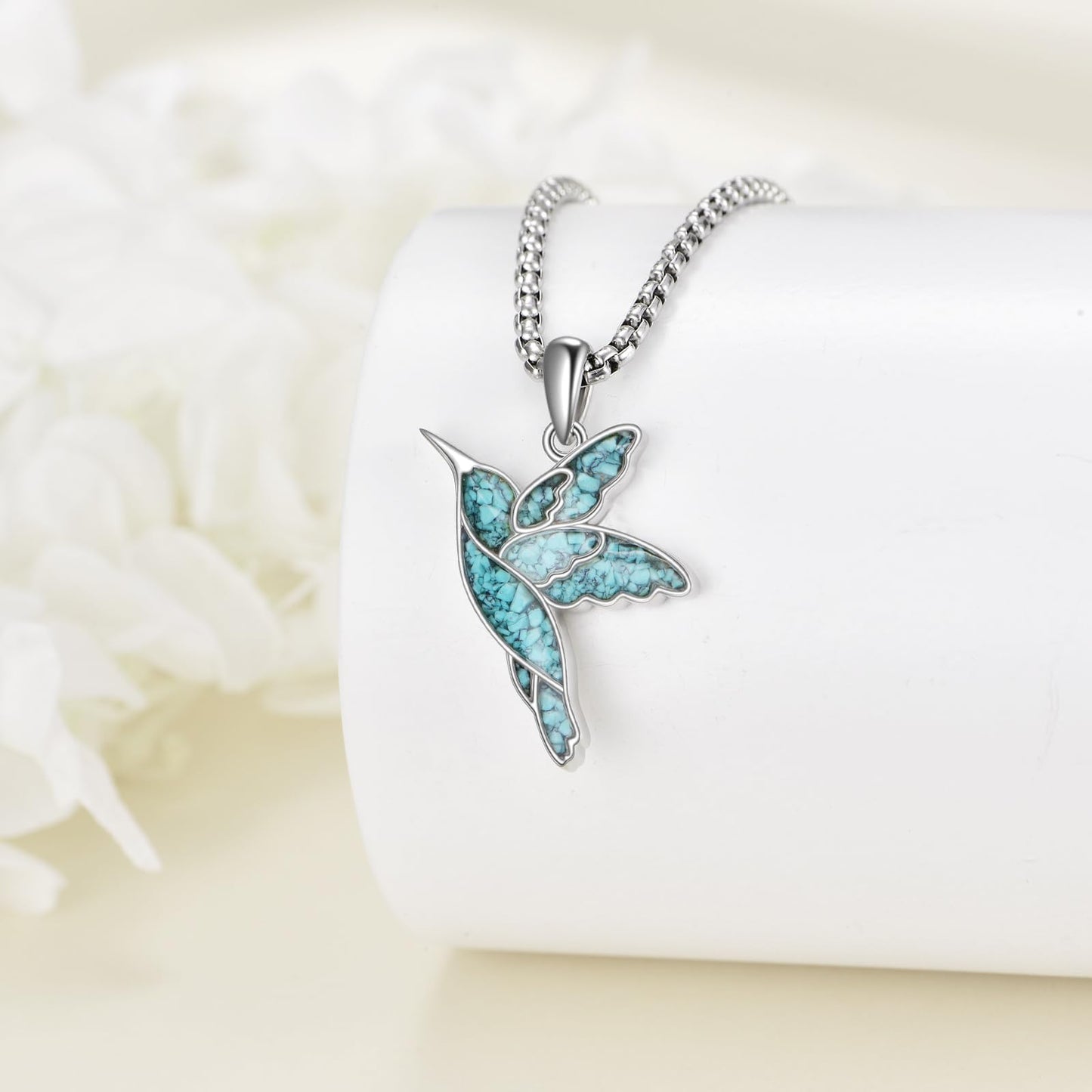 HKPATOP Hummingbird Necklace 925 Sterling Silver Turquoise Hummingbird Pendant Turquoise Necklace Animal Jewelry for Women