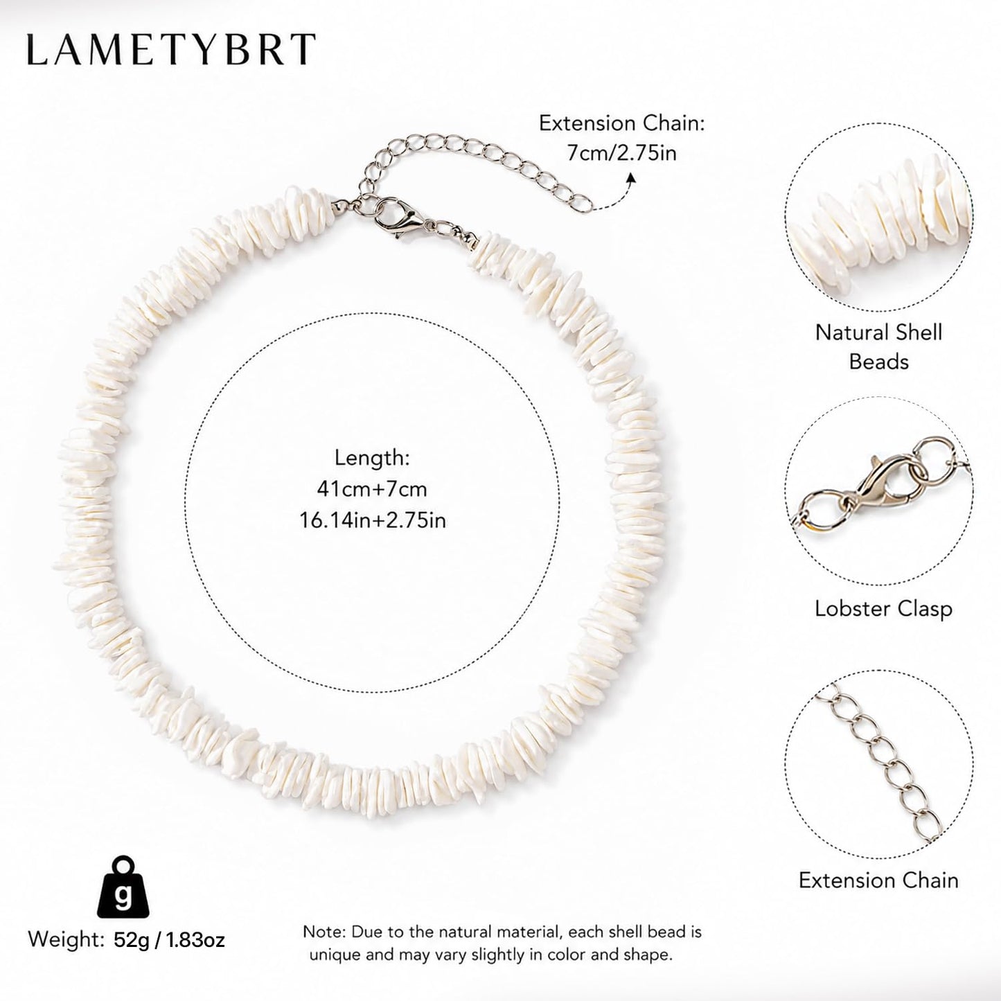 Lameybrt Cowrie Shell Surfer Necklaces, Hawaiian Beach Handmade Choker Set for Women, White Rice Bead with Black Accents, Bohemian Summer Seashell Choker 2 Piece Set, Perfect for Summer Beach Vacation, Birthday, Mother’s Day & Holiday Gifts (Puka 01 White