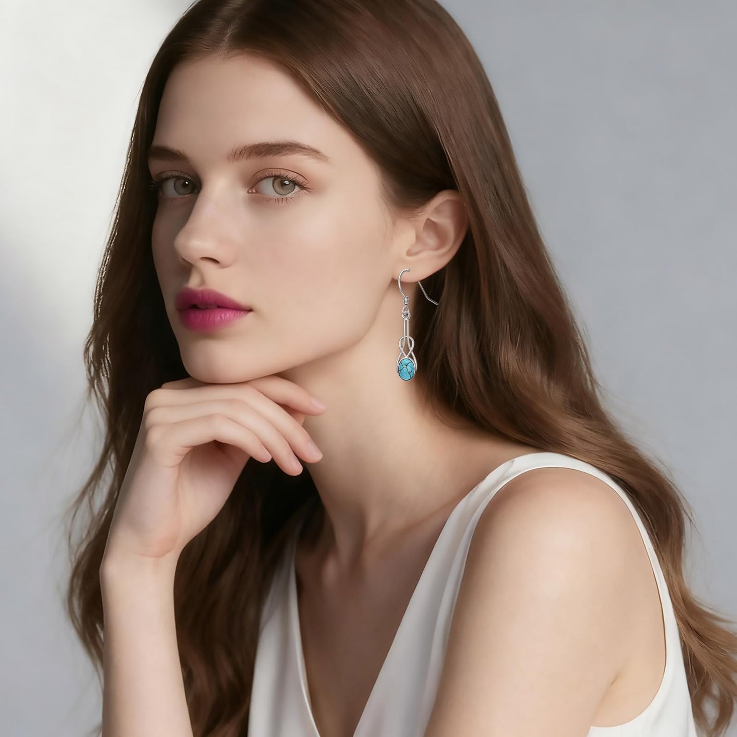 Eetaitai Turquoise Earrings for Women 925 Sterling Silver Natural Oval Turquoise Celtic Knot Dangle Earrings Boho Jewelry Mothers Day Gifts for Mom Wife Sister