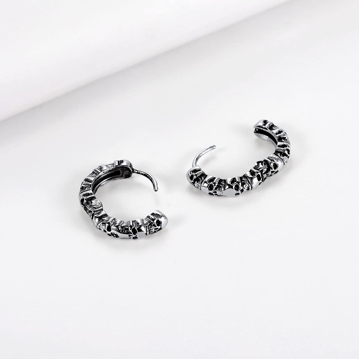 Richsteel 316L Stainless Steel Skull Earrings - Gothic Huggie Hoops for Men & Women, Dark Jewelry Statement Earrings
