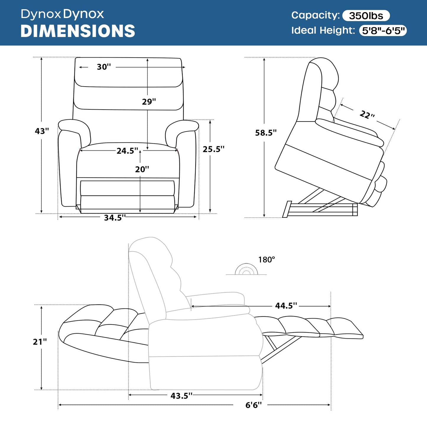 DYNOX 350 LBS Tall Man Power Dual Motor Lift Recliners Chairs for Elderly Lay Flat Lift Chair with Infinite Positions, Heat & Massage, Supports(9198L,Faux Leather,Cream)