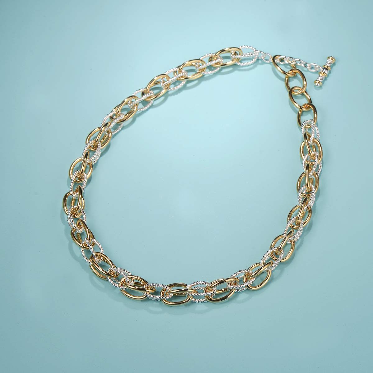 UNY JEWEL Style Trendy Elegant Vintage Retro Unique David Fashion style 2 Tone Double Twist Wire Double Link Women Short Necklace (Silver Tone)
