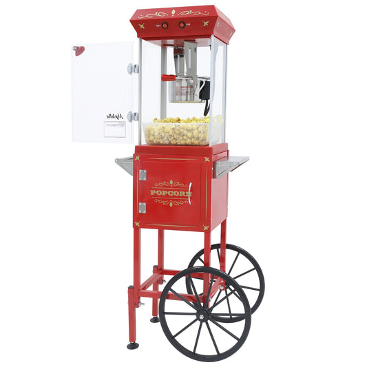 Nyddle Popcorn Machine Maker With 8 Oz Kettle Makes Up to 32 Cups Popcorn Machine Cart Vintage-Style Popper on Wheels Popcorn Machines for Home (Red)