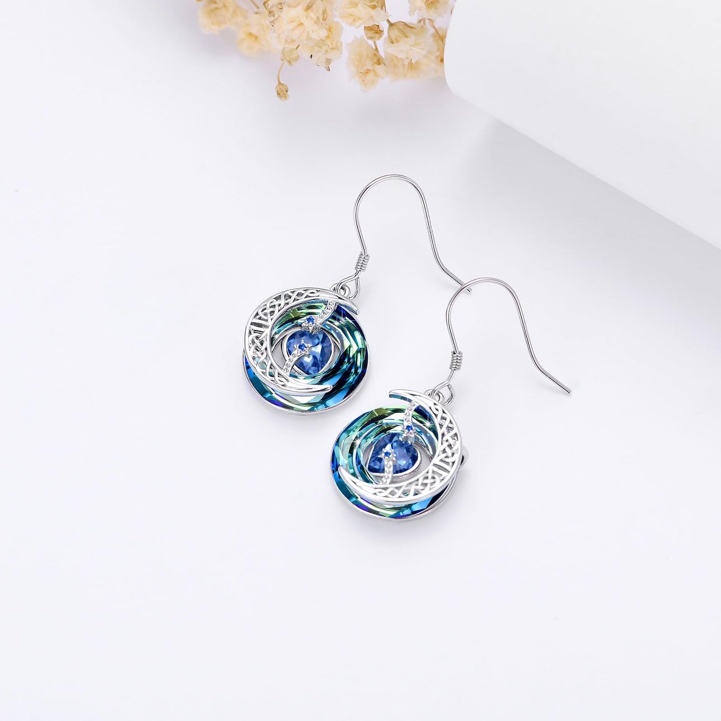 TOUPOP Sapphire Earrings September Birthstone Earrings Sterling Silver Moon and Star Drop Dangle Earring Jewelry Blue Crystal Birthday Mothers Day Gifts for Women Mom Her