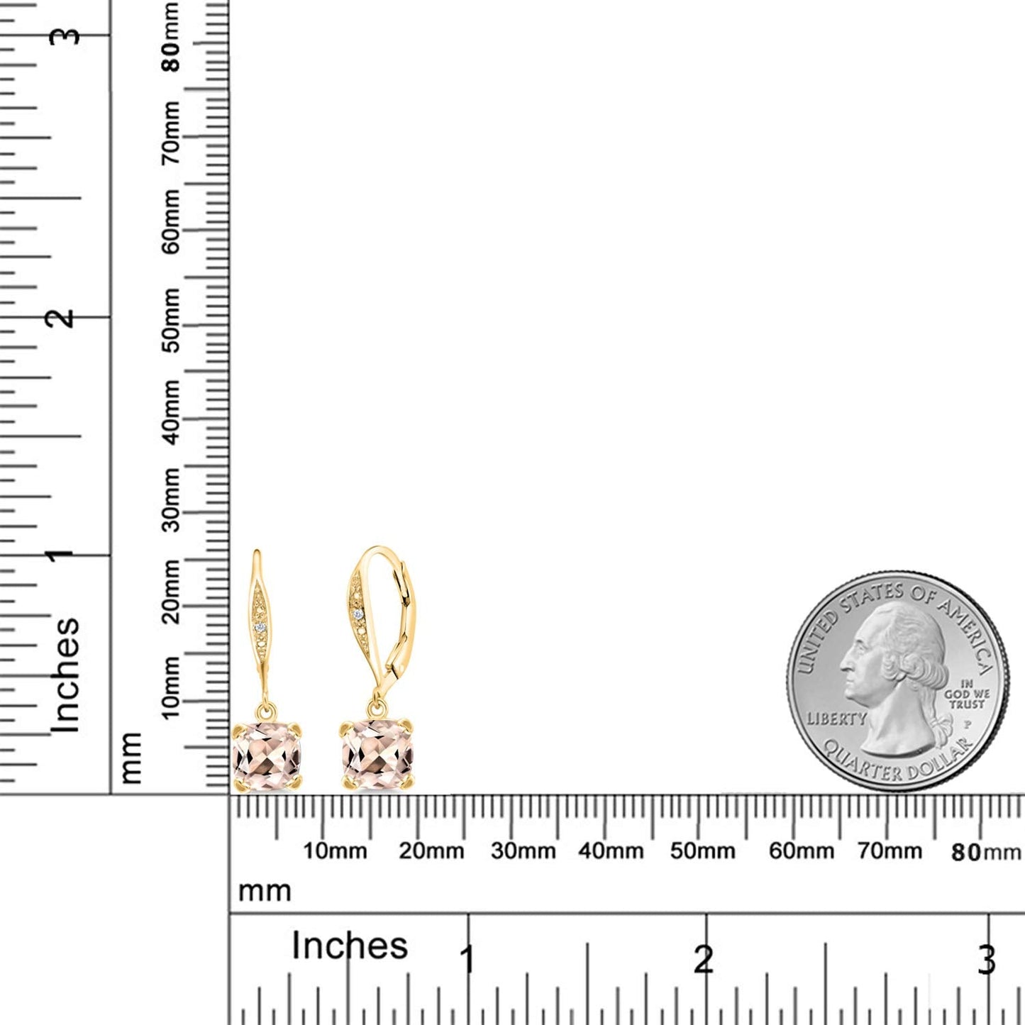 Gem Stone King Drop Dangle Earrings For Women | 7MM Cushion Cut Gemstone Birthstone and Diamond | 925 Sterling Silver | Jewelry Gift for Mom Wife Her | Morganite-October | Yellow Gold