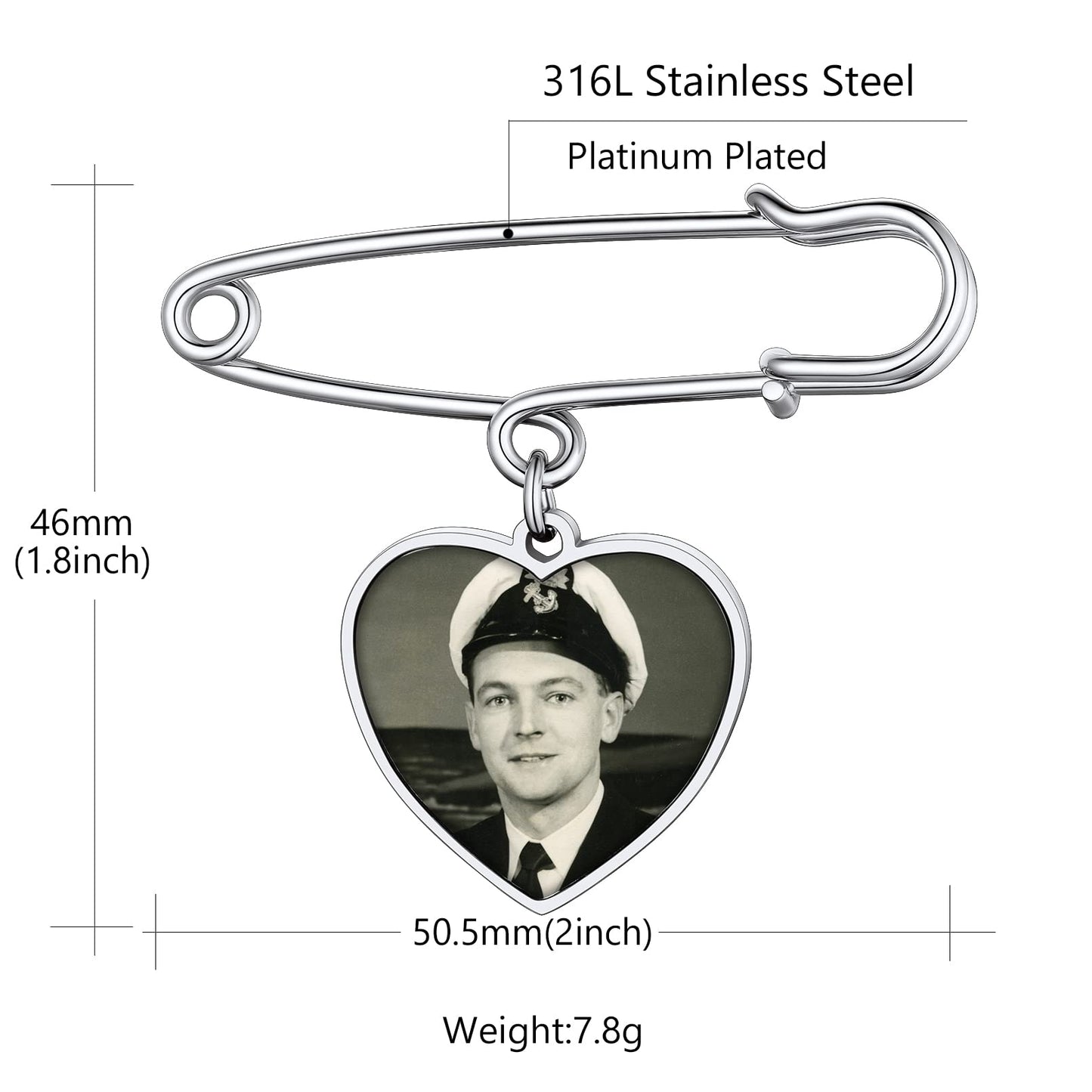 Custom4U Wedding Boutonniere Heart Bouquet Charm Pin Customized Photo Charm for Mother of The Bride Groom Women Men