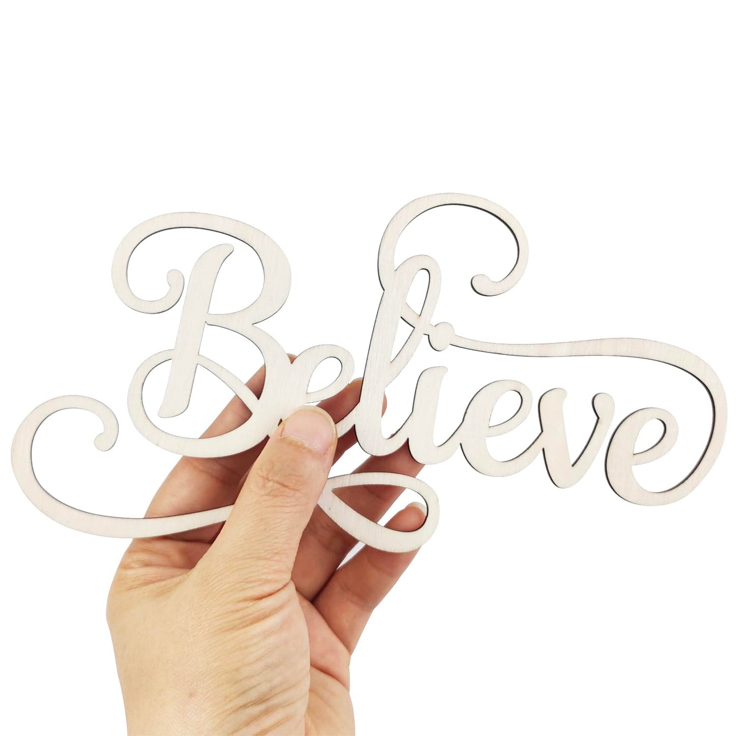 8 Pack 8 Inch Wood Believe Signs Cutouts Wood Believe Word Letters Wooden Believe Word Hanging Ornaments DIY Believe Word Craft for Home Party Decoration