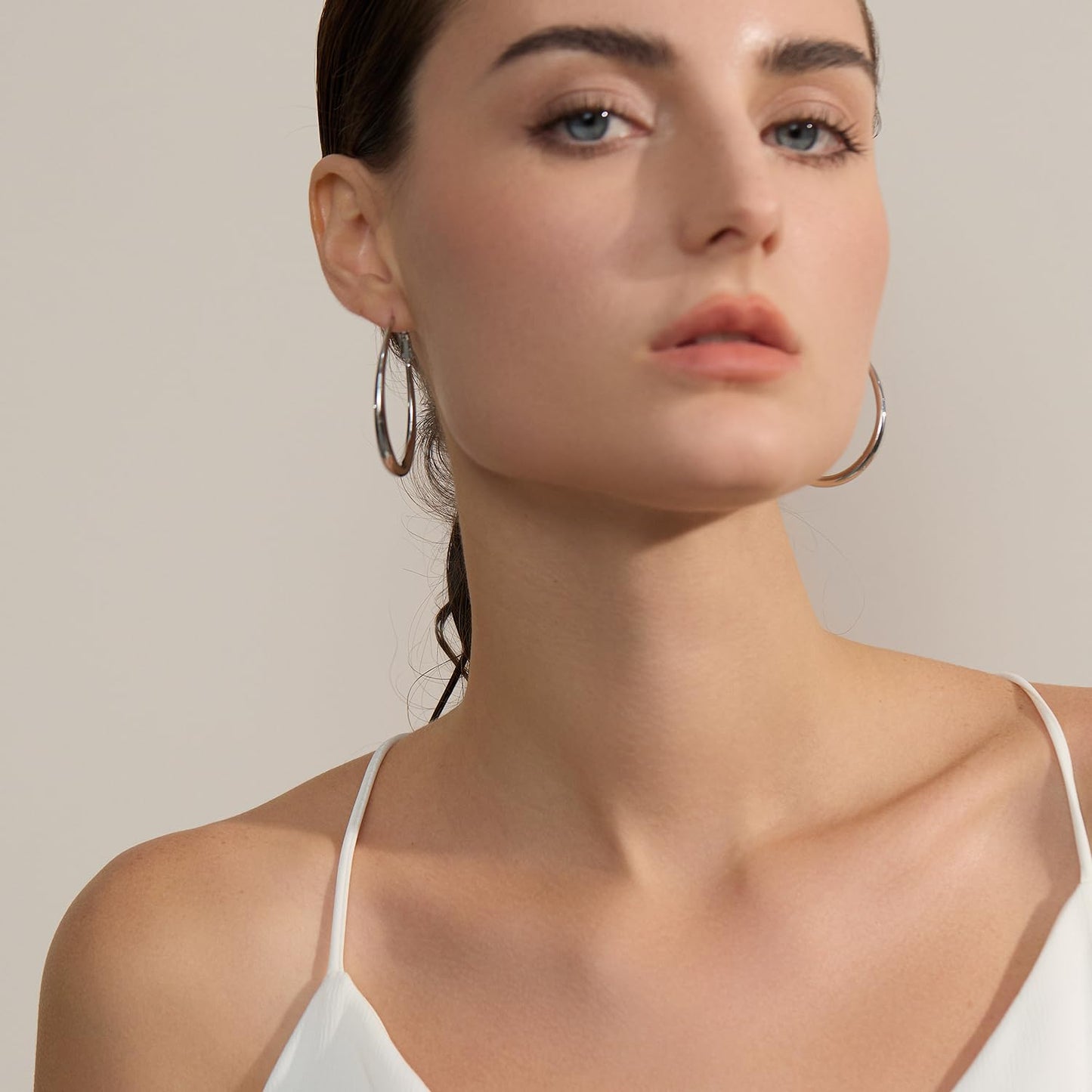 Big Oval Hoop Earrings for Women - 14K Gold Plated, Rose Gold Plated and Sterling Silver Plated Large Oblong Hoop Earrings for Women Statement Jewelry Gifts (silver)