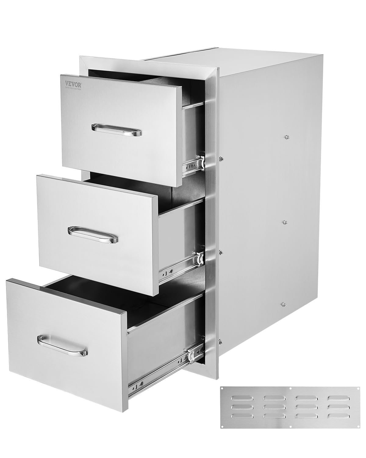 VEVOR Outdoor Kitchen Drawers, 18.5" W x 22.5" H x 22.5" D Triple Access Drawers, Stainless Steel Flush Mount Cabinets, BBQ Island Storage with Handle, for Outdoor Kitchens or Patio Grill Station