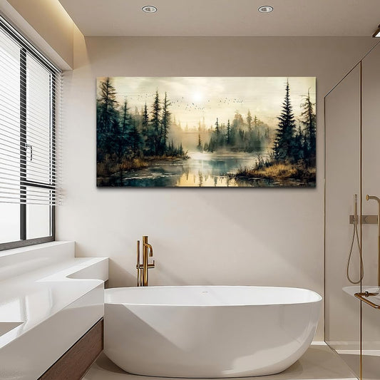 FUHAIHUA Canvas Wall Art For Living Room Large Wall Decor For Bedroom Modern Office Wall Decorations Forest River Landscape Paintings Farmhouse Pictures Artwork Room Aesthetic Home Decor 20x40 In